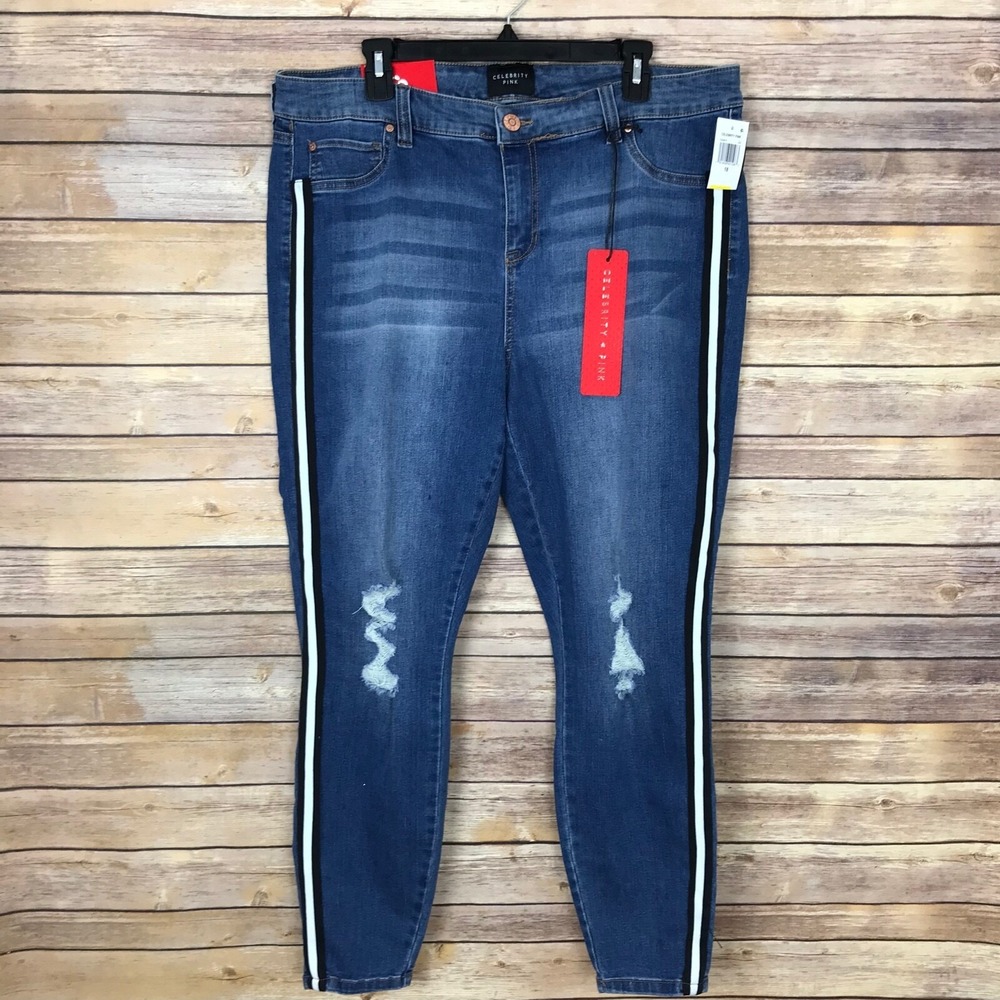 Celebrity Pink Jeans Womens 24 Plus Mid Rise Skinny Distressed Tuxedo Stripe‎